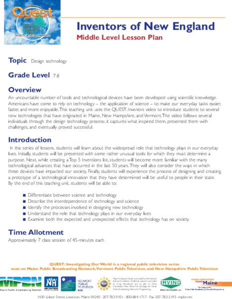 Inventors of New England Lesson Plan