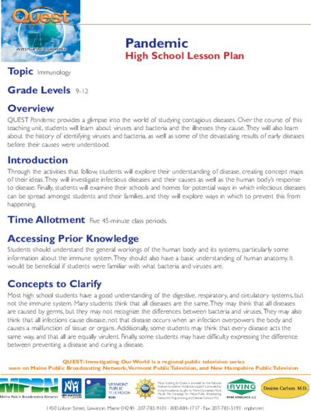 Pandemic Lesson Plan