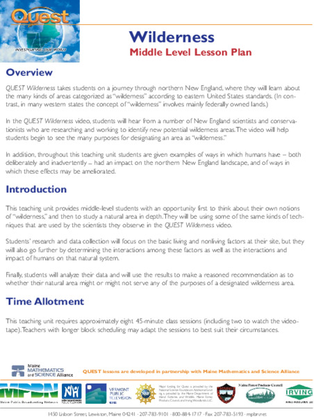 Wilderness Lesson Plan