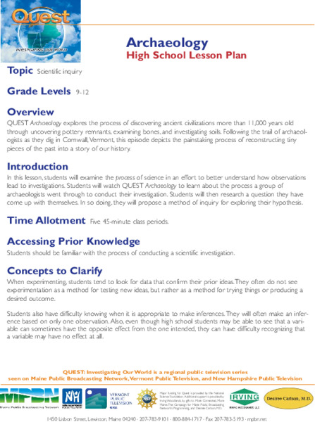 Archaeology Lesson Plan