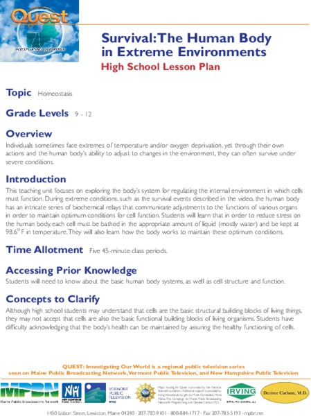 Survival: The Human Body in Extreme Environments Lesson Plan