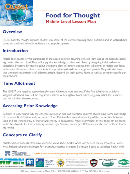 Food For Thought Lesson Plan