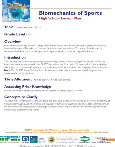 Biomechanics of Sports Lesson Plan