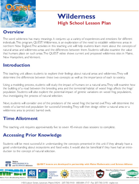 Wilderness Lesson Plan