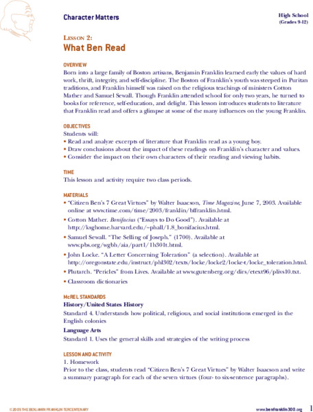 What Ben Read Lesson Plan