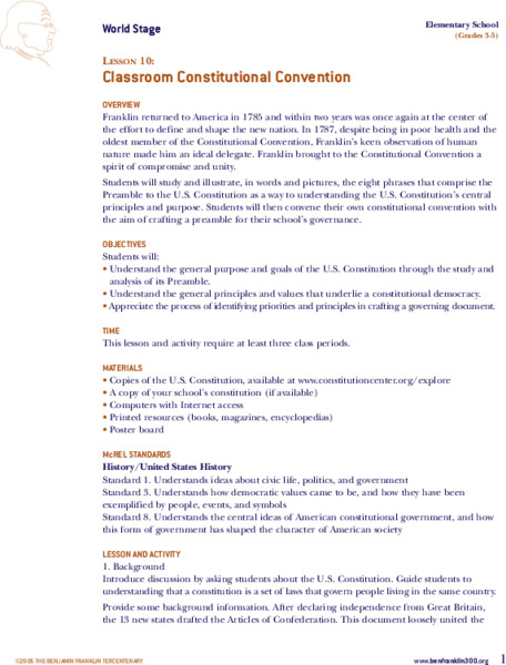 Classroom Constitutional Convention Lesson Plan