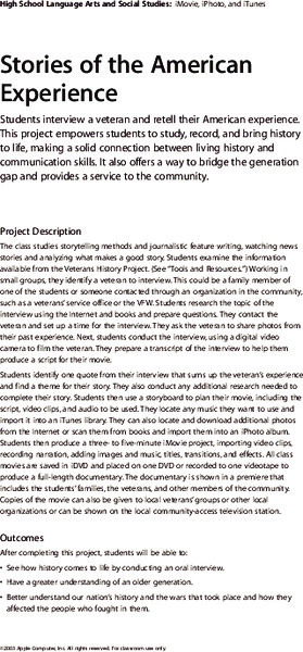 Stories of the American Experience Lesson Plan