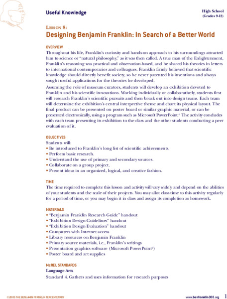 Designing Benjamin Franklin: In Search of a Better World Lesson Plan