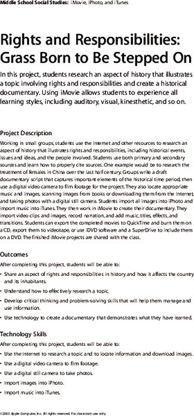 Rights and Responsibilities: Grass Born to Be Stepped On Lesson Plan