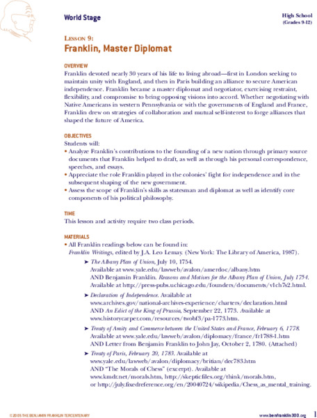 Franklin, Master Diplomat Lesson Plan