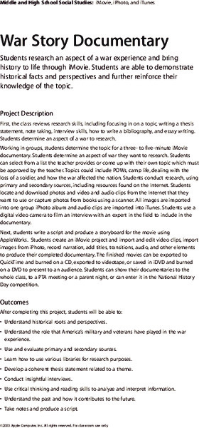 War Story Documentary Lesson Plan