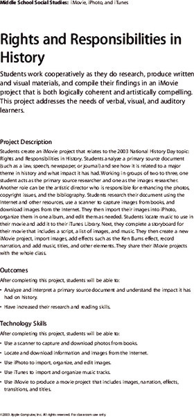 Rights and Responsibilities in History Lesson Plan