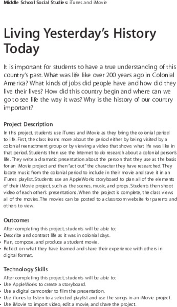 Living Yesterday's History Today Lesson Plan