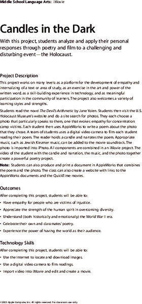 Candles in the Dark Lesson Plan