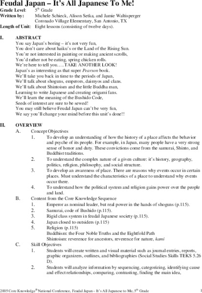 Feudal Japan - It's All Japanese to Me! Unit Plan