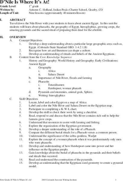 D'Nile Is Where It's At! Unit Plan