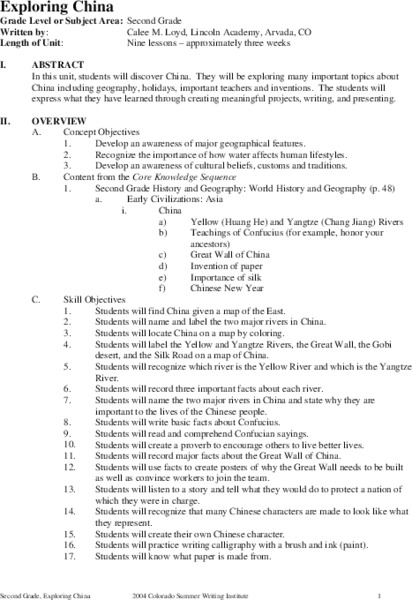 Exploring China Lesson Plan