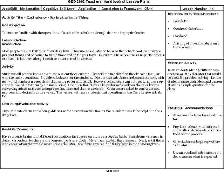 Equivalency-Saying the Same Thing Lesson Plan