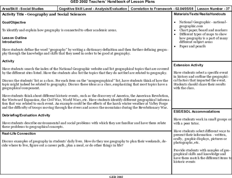 Geography and Social Sciences Lesson Plan