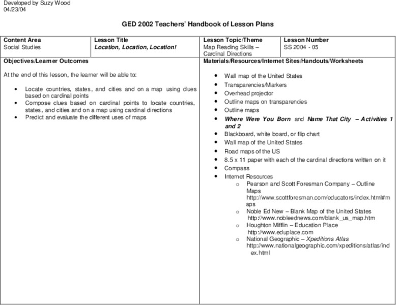 Location, Location, Location! Lesson Plan