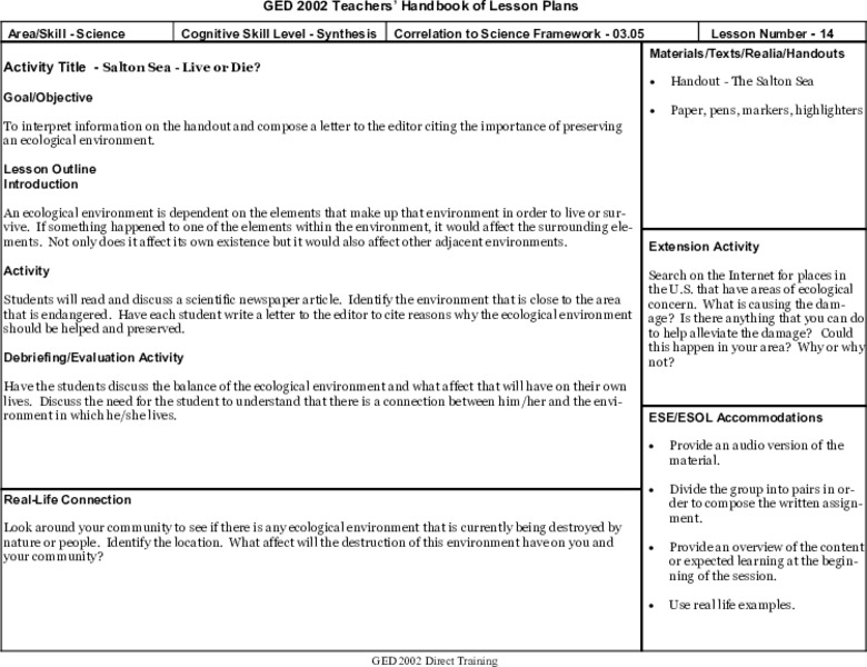 Salton Sea - Live or Die? Lesson Plan