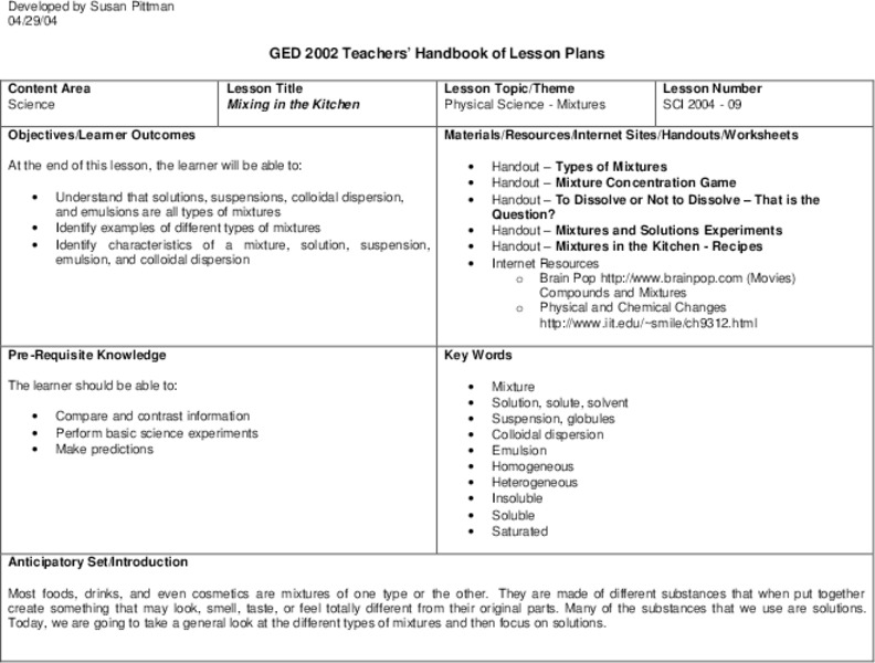 Mixing in the Kitchen Lesson Plan