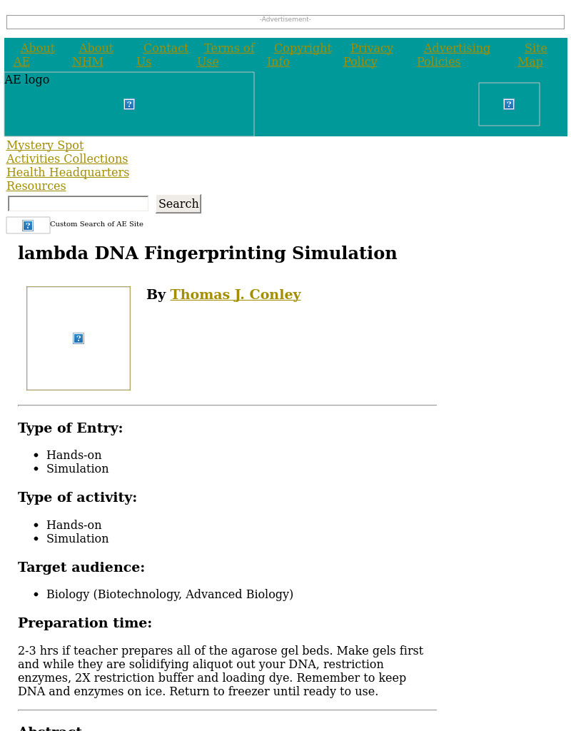 lambda DNA Fingerprinting Simulation Lesson Plan