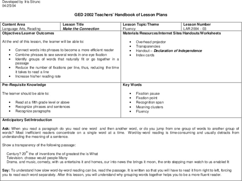 Make the Connection Lesson Plan