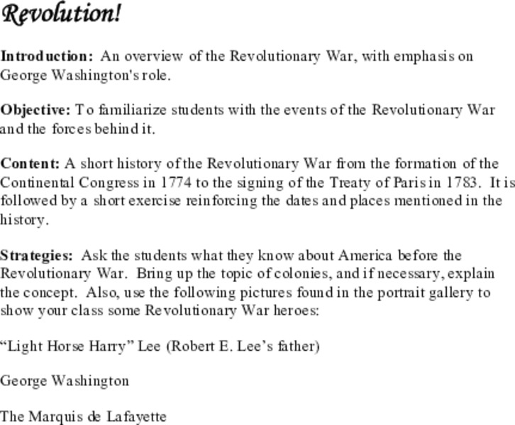 Revolution! Lesson Plan