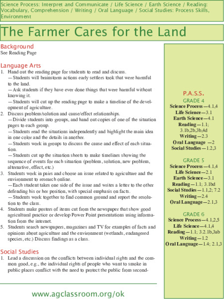 The Farmer Cares for the Land Lesson Plan