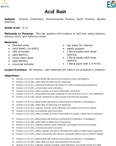 Acid Rain Lesson Plan