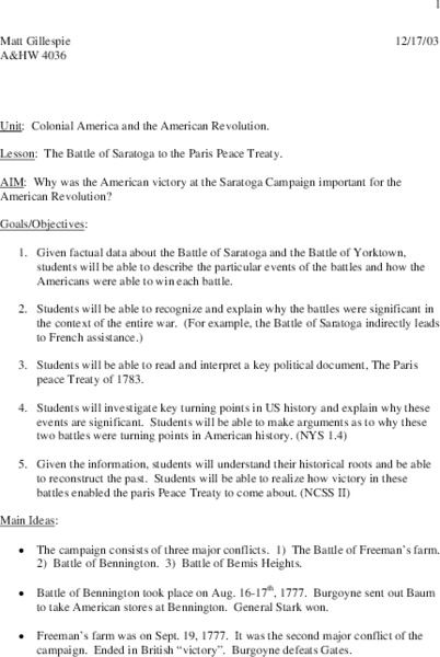 Colonial America and the American Revolution Lesson Plan