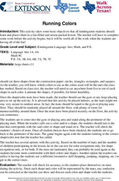 Running Colors Lesson Plan