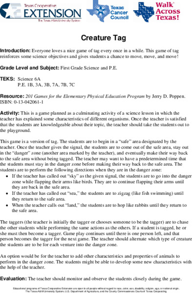 Creature Tag Lesson Plan