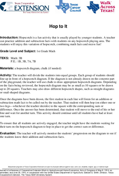 Hop to It Lesson Plan