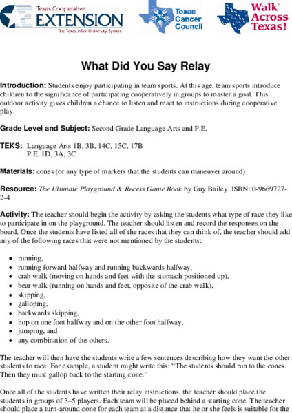 What Did You Say Relay Lesson Plan