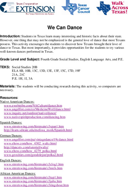 We Can Dance Lesson Plan