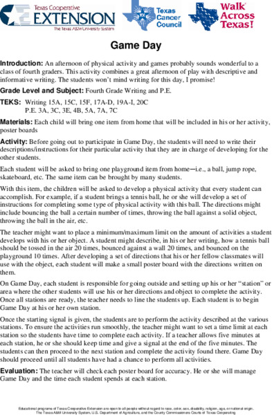 Game Day Lesson Plan