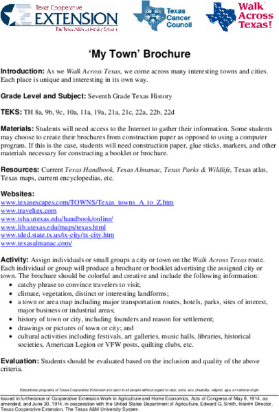 'My Town' Brochure Lesson Plan