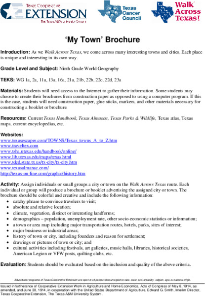 'My Town' Brochure Lesson Plan