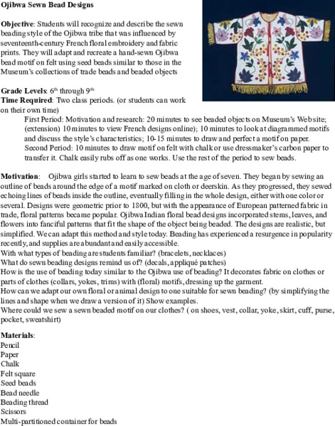 Ojibwa Sewn Bead Designs Lesson Plan
