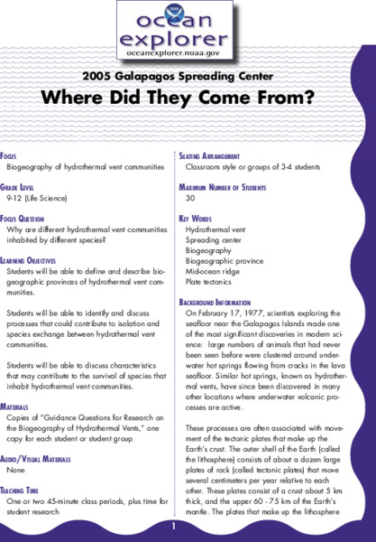 Where Did They Come From? Lesson Plan
