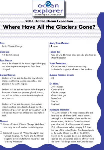 Where Have All the Glaciers Gone? Lesson Plan