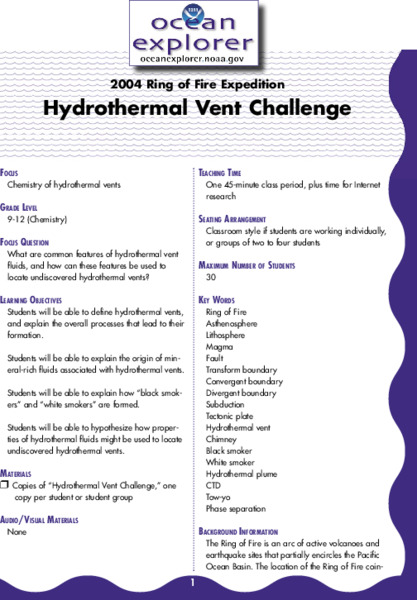 Hydrothermal Vent Challenge Lesson Plan