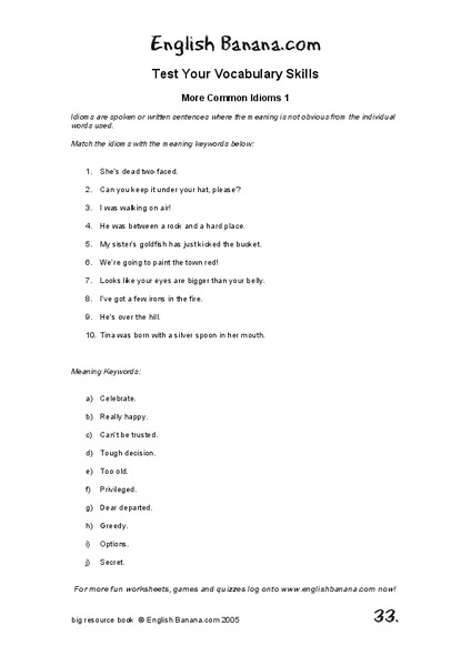 Idioms Worksheet