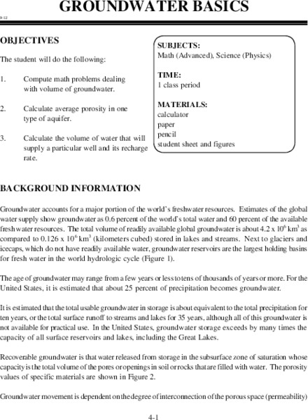 Groundwater Basics Lesson Plan
