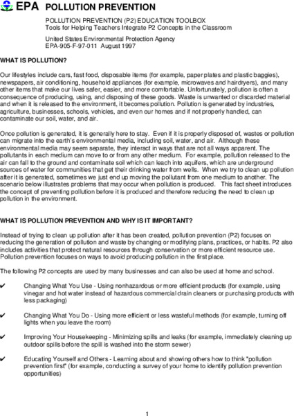 Pollution Prevention Lesson Plan