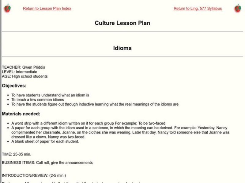 Idioms Lesson Plan