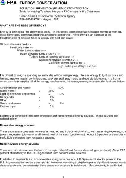 Energy Conservation Lesson Plan