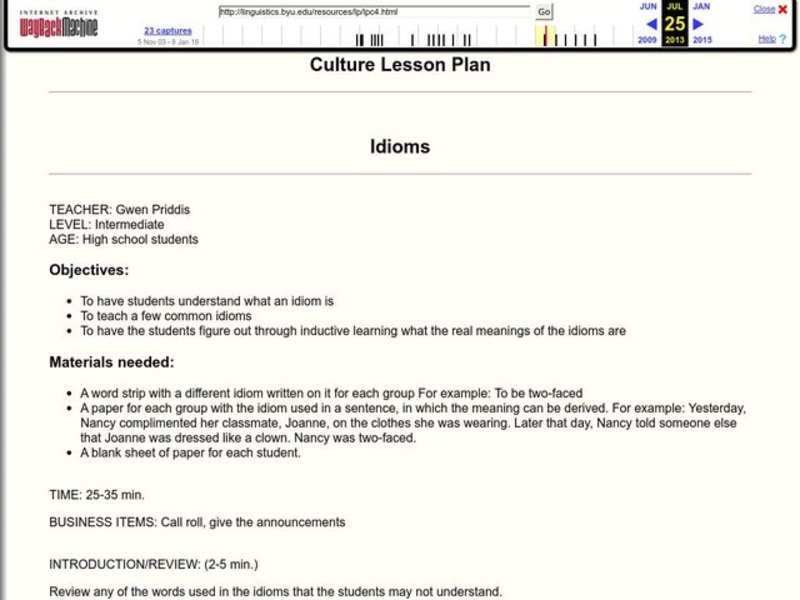 Idioms Lesson Plan